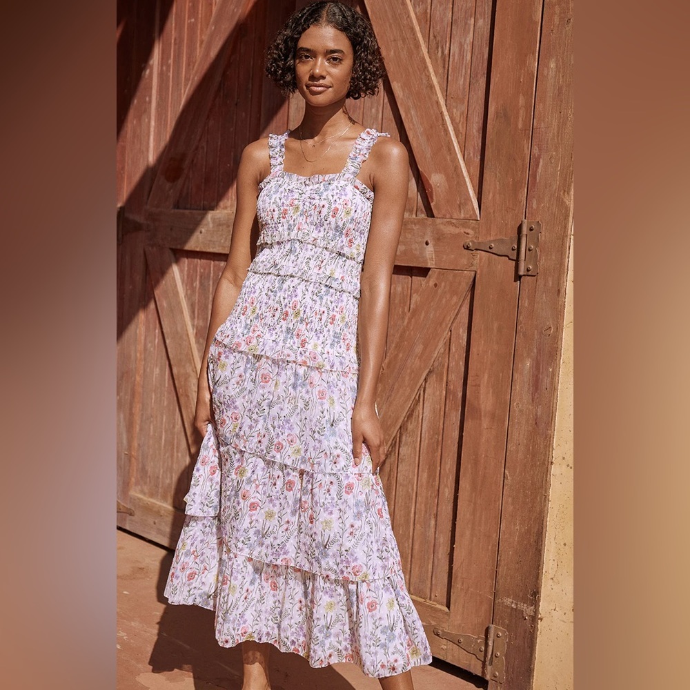 SAYLOR Floral Midi Dress in Pink and White